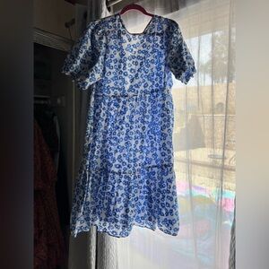 Glamorous Blue and White Floral Midi Dress